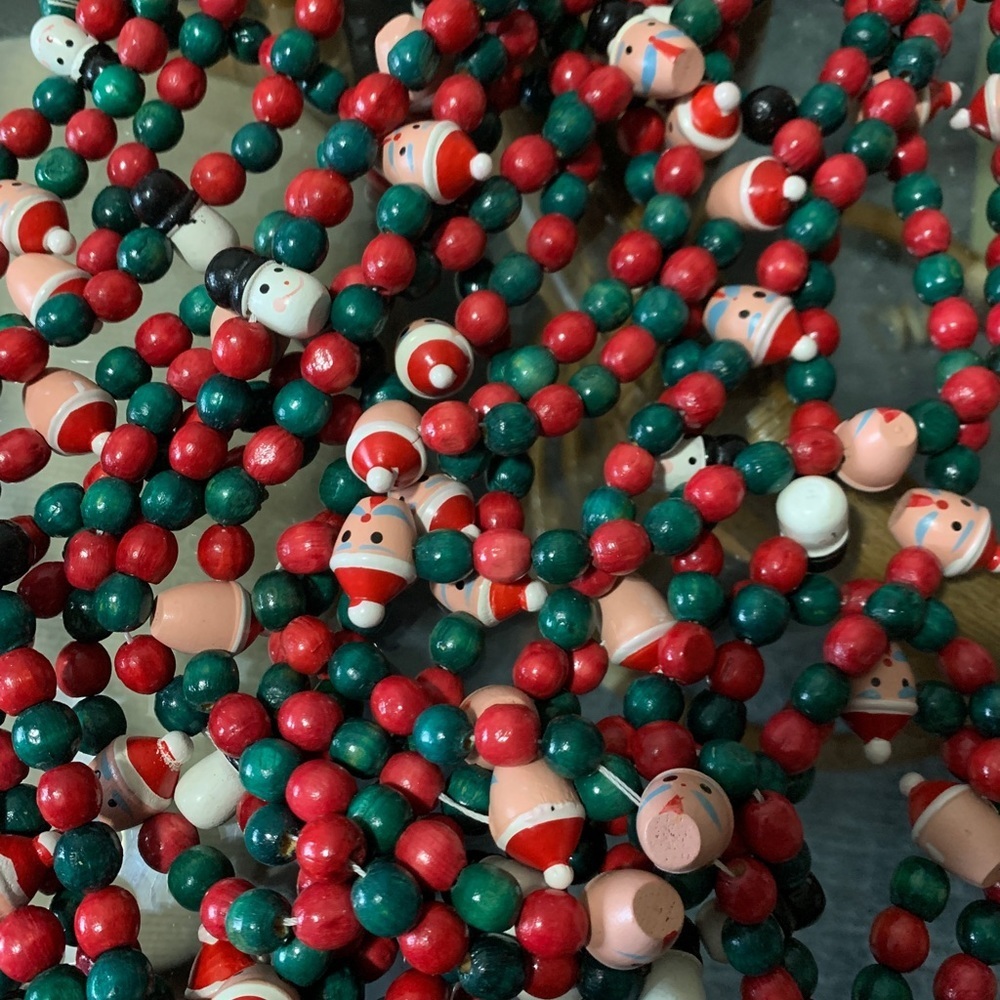 Vintage Christmas Tree Wooden‎ Garland Hand Painted Cute 3 strands, about 27 ft